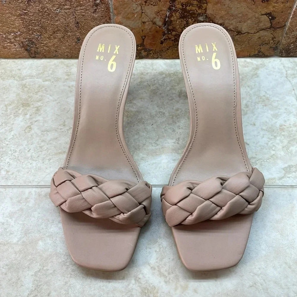 Mix No. 6 Braided Heeled Mules Women’s Size 9.5M Nude Slip-On Square Toe Sandals - Picture 3 of 11